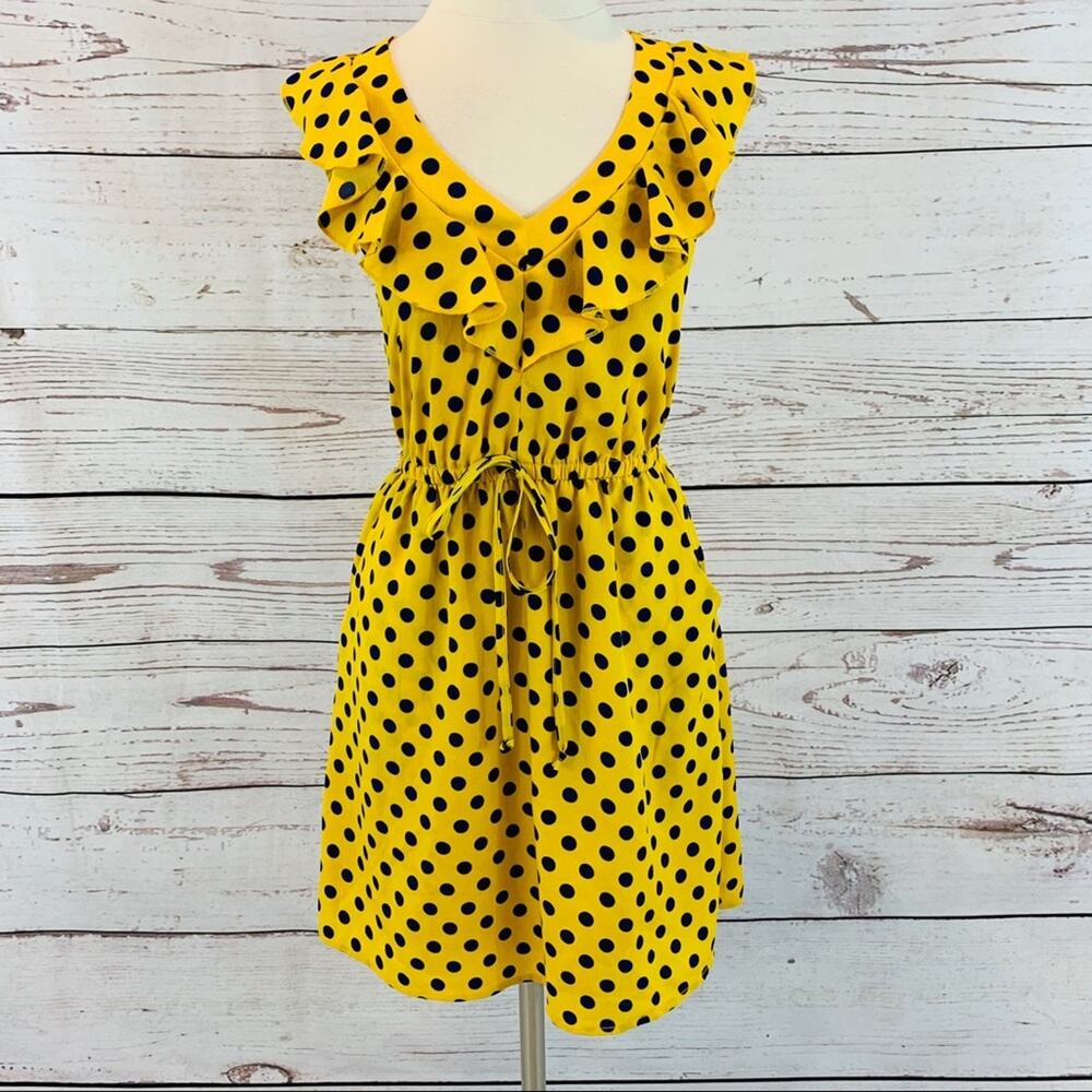 BeBop yellow and navy polka dot dress
